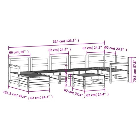 Salon de jardin 8 pcs bois de pin massif