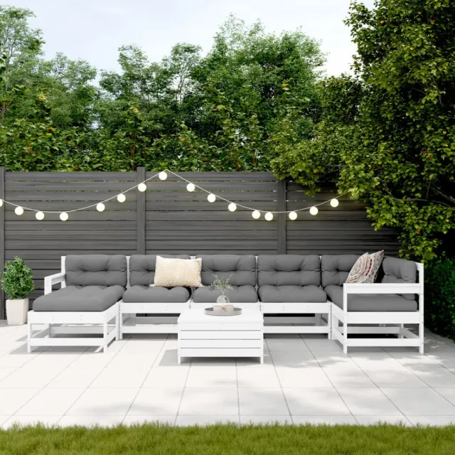 Salon de jardin 8 pcs blanc bois de pin massif