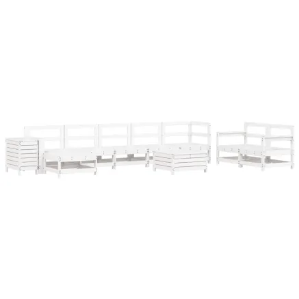 Salon de jardin 10 pcs blanc bois de pin massif 2