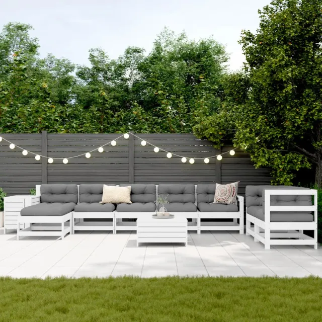 Salon de jardin 10 pcs blanc bois de pin massif