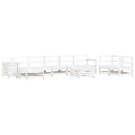 Salon de jardin 10 pcs blanc bois de pin massif 2