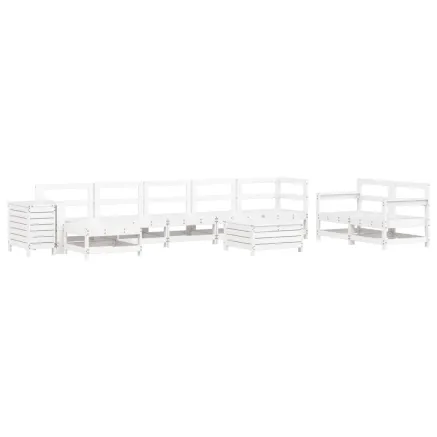 Salon de jardin 10 pcs blanc bois de pin massif 2