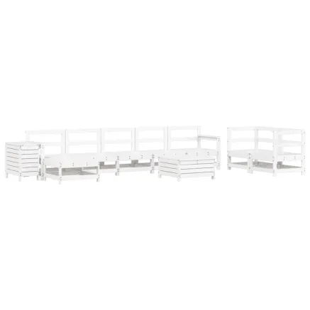 Salon de jardin 10 pcs blanc bois de pin massif 2