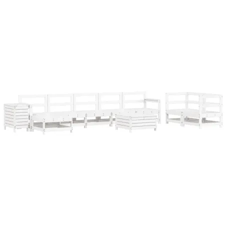 Salon de jardin 10 pcs blanc bois de pin massif