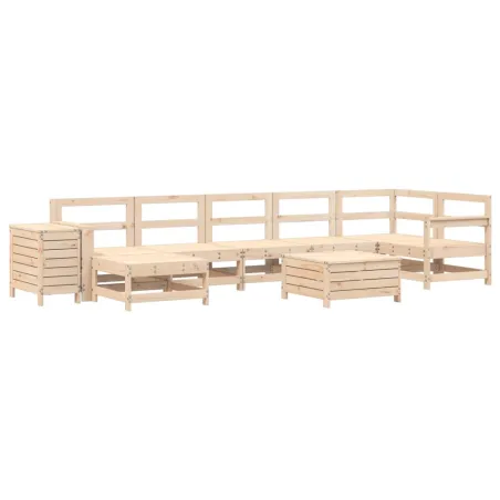 Salon de jardin 9 pcs bois de pin massif