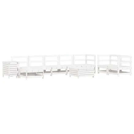 Salon de jardin 10 pcs blanc bois de pin massif 2