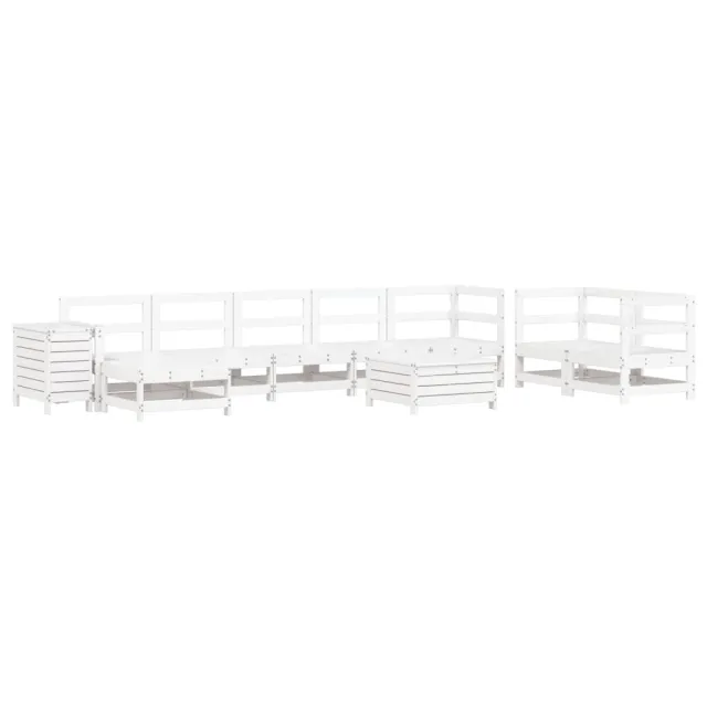 Salon de jardin 10 pcs blanc bois de pin massif