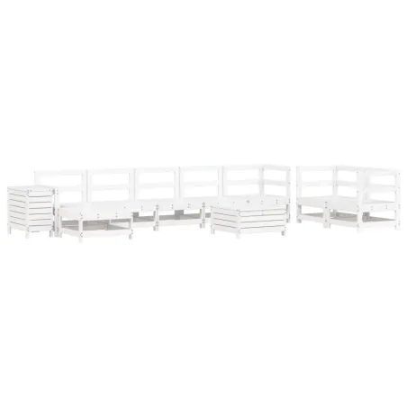 Salon de jardin 10 pcs blanc bois de pin massif