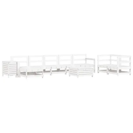 Salon de jardin 10 pcs blanc bois de pin massif 2