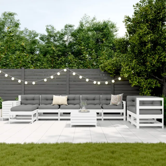 Salon de jardin 10 pcs blanc bois de pin massif