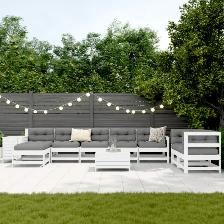 Salon de jardin 10 pcs blanc bois de pin massif