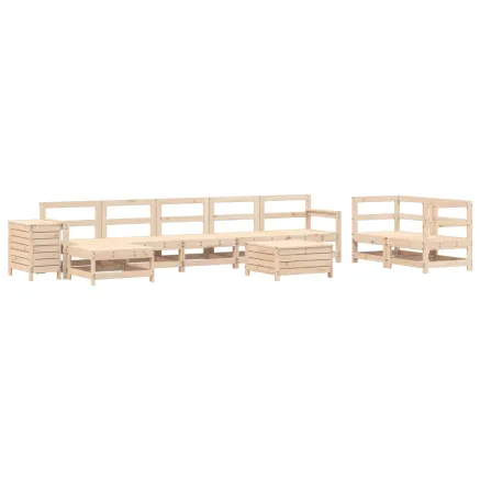 Salon de jardin 10 pcs bois de pin massif 2