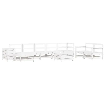 Salon de jardin 10 pcs blanc bois de pin massif 2