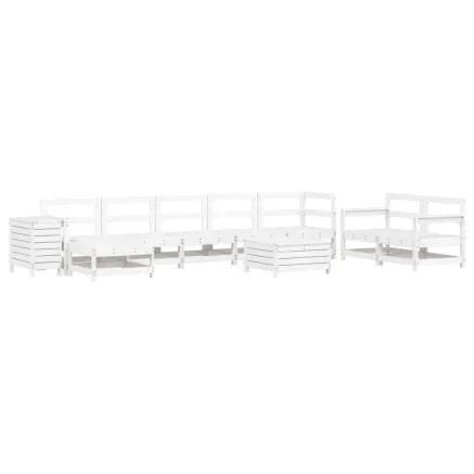 Salon de jardin 10 pcs blanc bois de pin massif 2