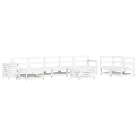 Salon de jardin 10 pcs blanc bois de pin massif 2
