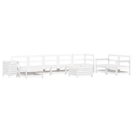 Salon de jardin 10 pcs blanc bois de pin massif 2