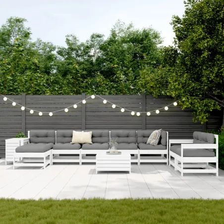 Salon de jardin 10 pcs blanc bois de pin massif