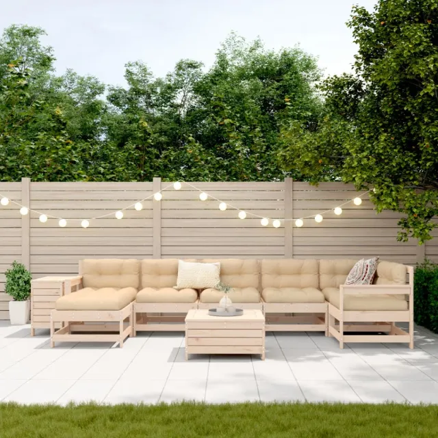 Salon de jardin 9 pcs bois de pin massif