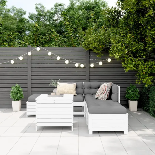 Salon de jardin 6 pcs blanc bois de pin massif