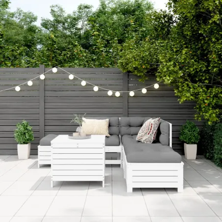 Salon de jardin 6 pcs blanc bois de pin massif