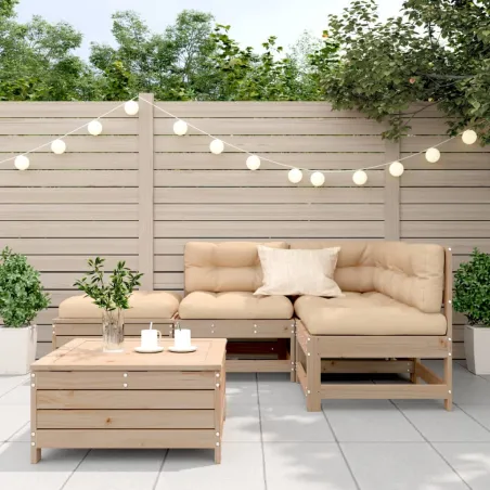 Salon de jardin 5 pcs avec coussins Bois de pin massif