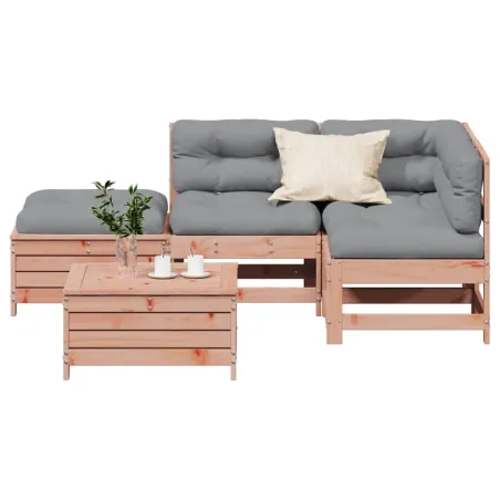 Salon de jardin 5 pcs avec coussins bois massif douglas