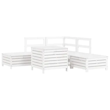Salon de jardin 6 pcs blanc bois de pin massif 2
