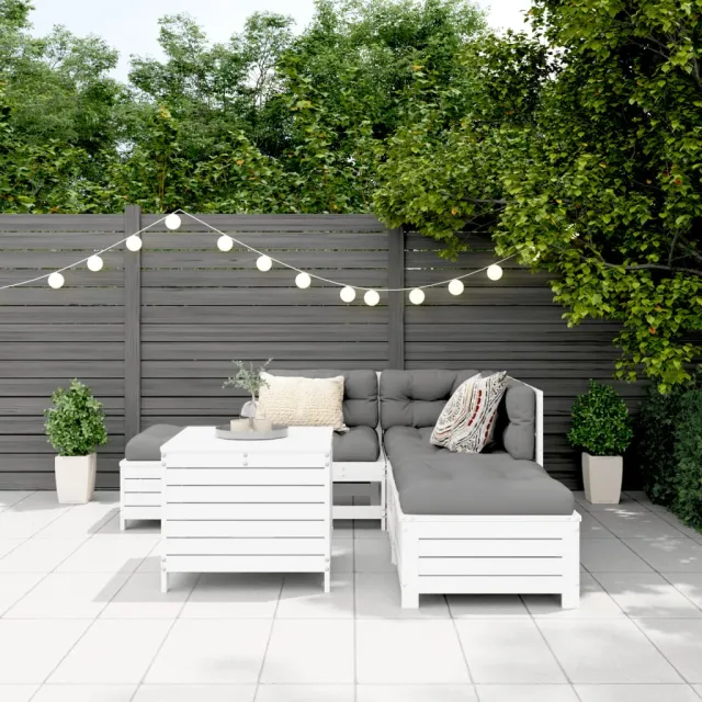 Salon de jardin 6 pcs blanc bois de pin massif