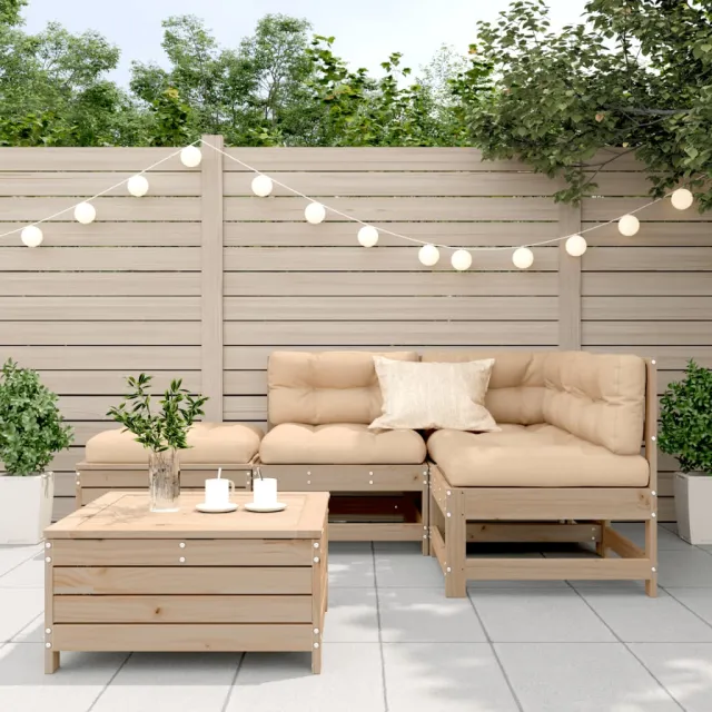 Salon de jardin 5 pcs avec coussins Bois de pin massif