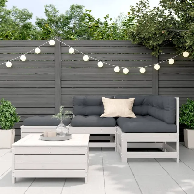 Salon de jardin 5 pcs avec coussins blanc bois massif de pin