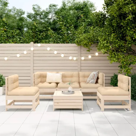 Salon de jardin 6 pcs bois de pin massif