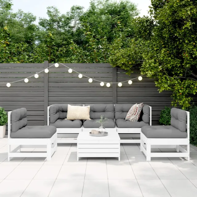 Salon de jardin 6 pcs blanc bois de pin massif