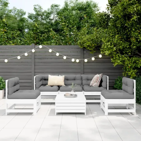 Salon de jardin 6 pcs blanc bois de pin massif