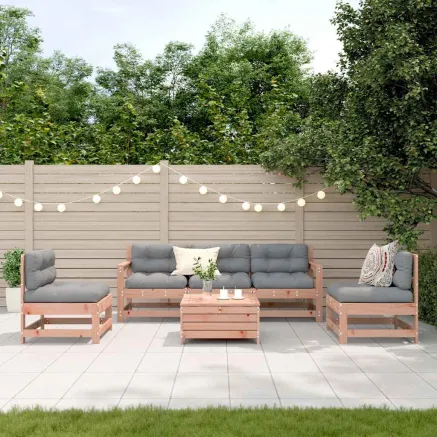 Salon de jardin 6 pcs avec coussins bois massif Douglas