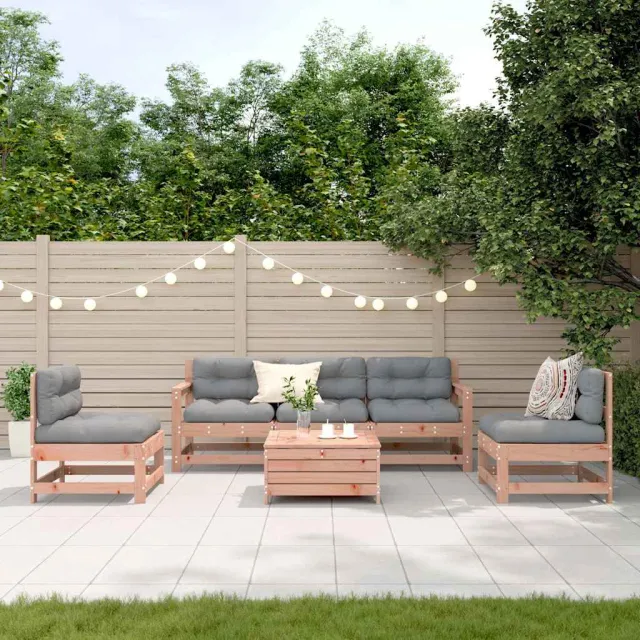 Salon de jardin 6 pcs avec coussins bois massif Douglas