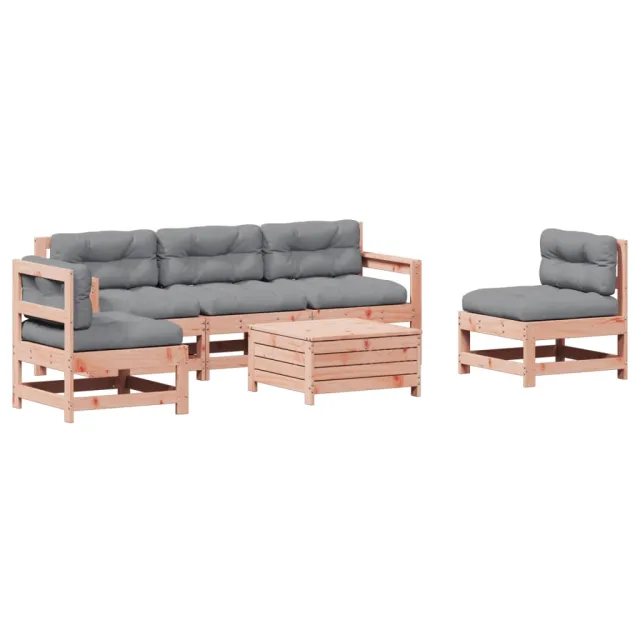 Salon de jardin 6 pcs avec coussins bois massif Douglas
