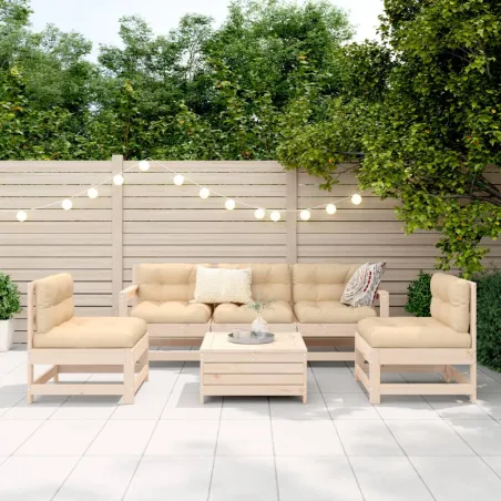Salon de jardin 6 pcs bois de pin massif