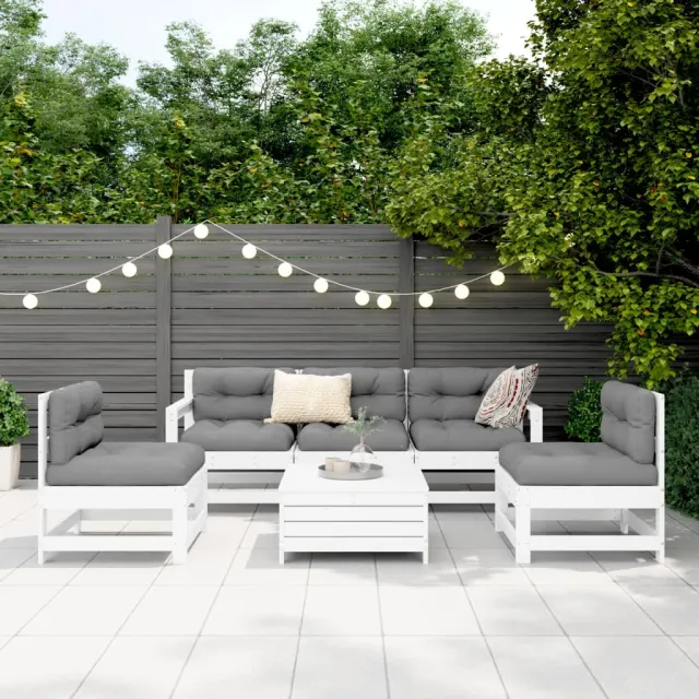 Salon de jardin 6 pcs blanc bois de pin massif