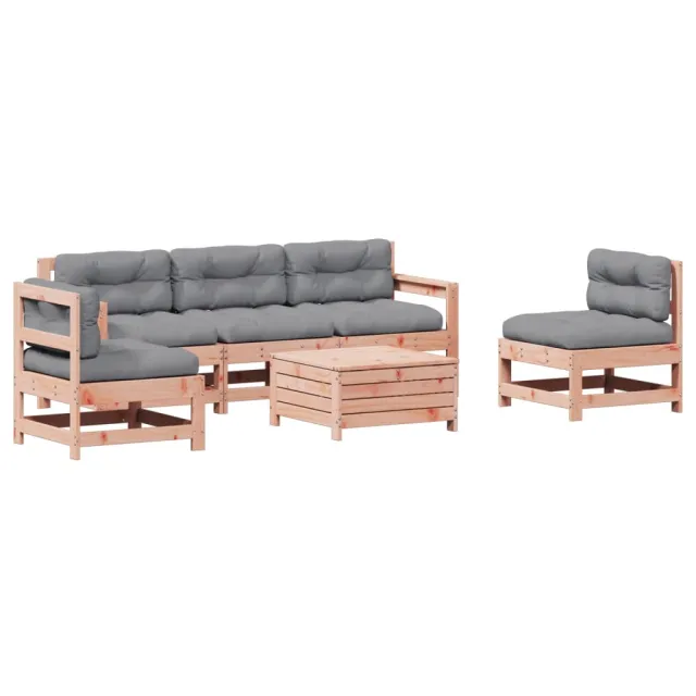 Salon de jardin 6 pcs avec coussins bois massif Douglas