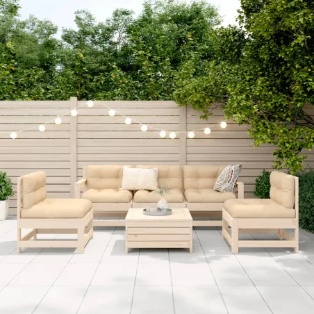 Salon de jardin 6 pcs bois de pin massif