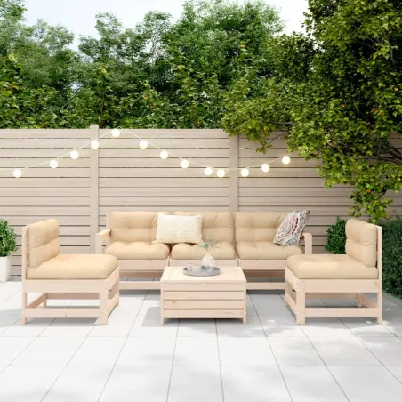 Salon de jardin 6 pcs bois de pin massif