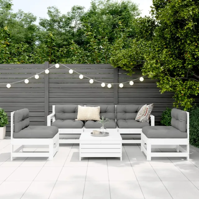 Salon de jardin 6 pcs blanc bois de pin massif