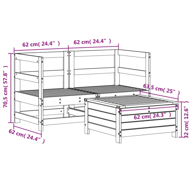 Salon de jardin 3 pcs bois de pin massif
