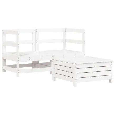 Salon de jardin 3 pcs blanc bois de pin massif 2