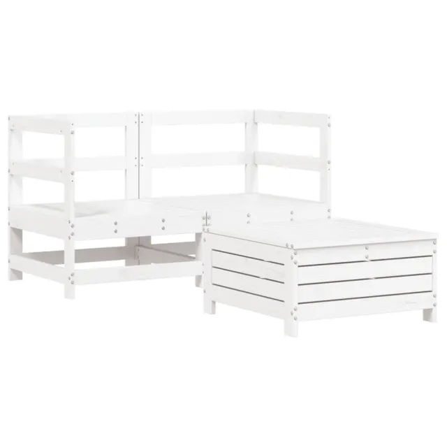 Salon de jardin 3 pcs blanc bois de pin massif