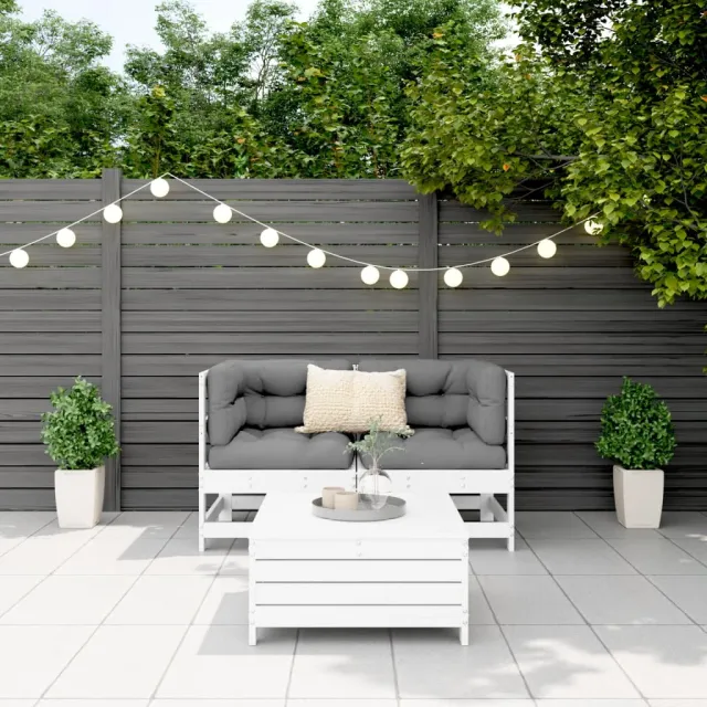 Salon de jardin 3 pcs blanc bois de pin massif