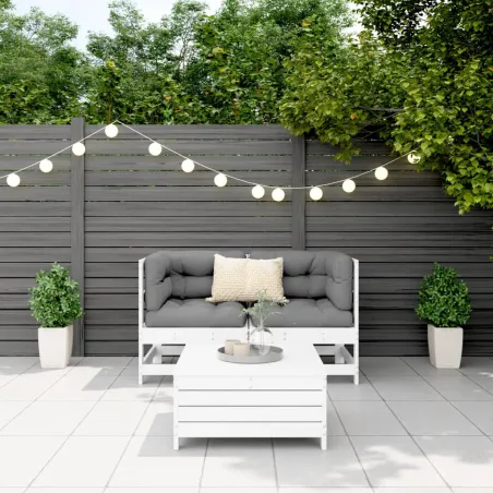 Salon de jardin 3 pcs blanc bois de pin massif