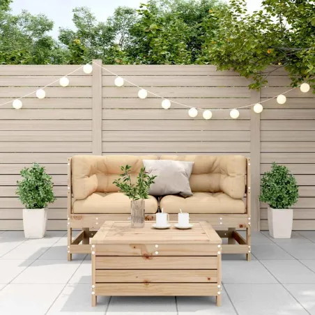 Salon de jardin 3 pcs avec coussins Bois de pin massif
