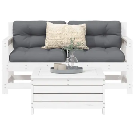 Salon de jardin 3 pcs blanc bois de pin massif