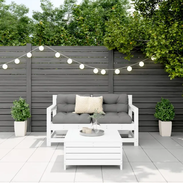 Salon de jardin 3 pcs blanc bois de pin massif